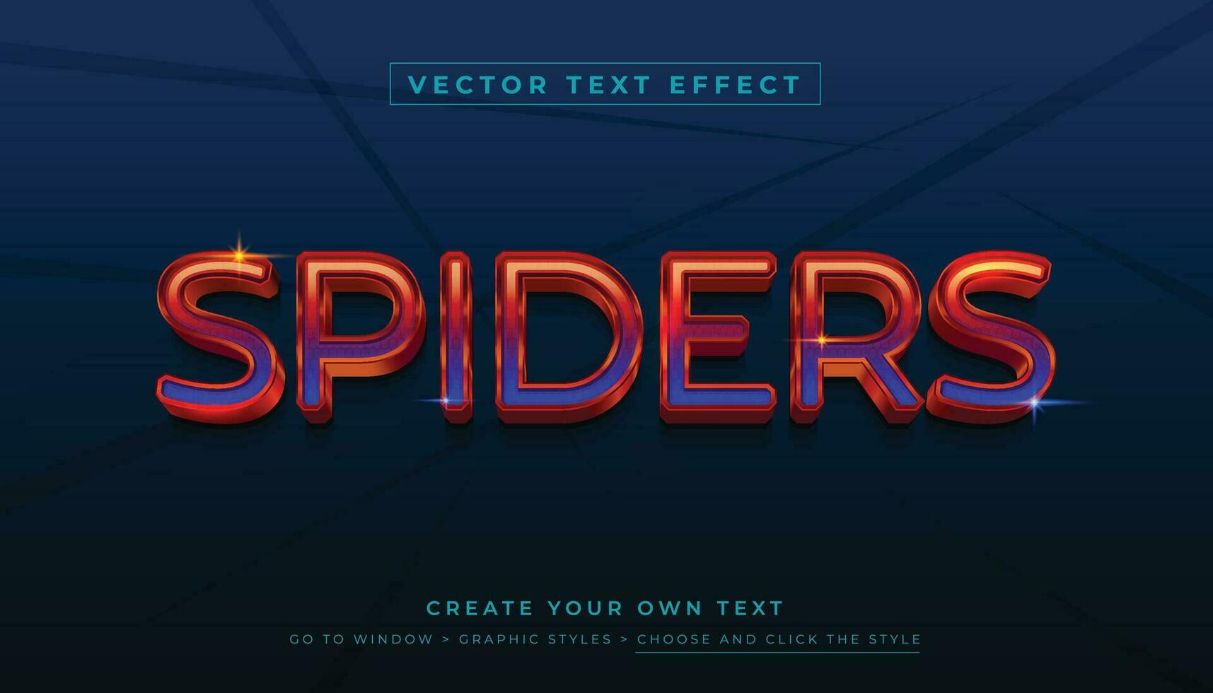 Vector editable 3D copper bronze text effect. Shiny metallic spider graphic style