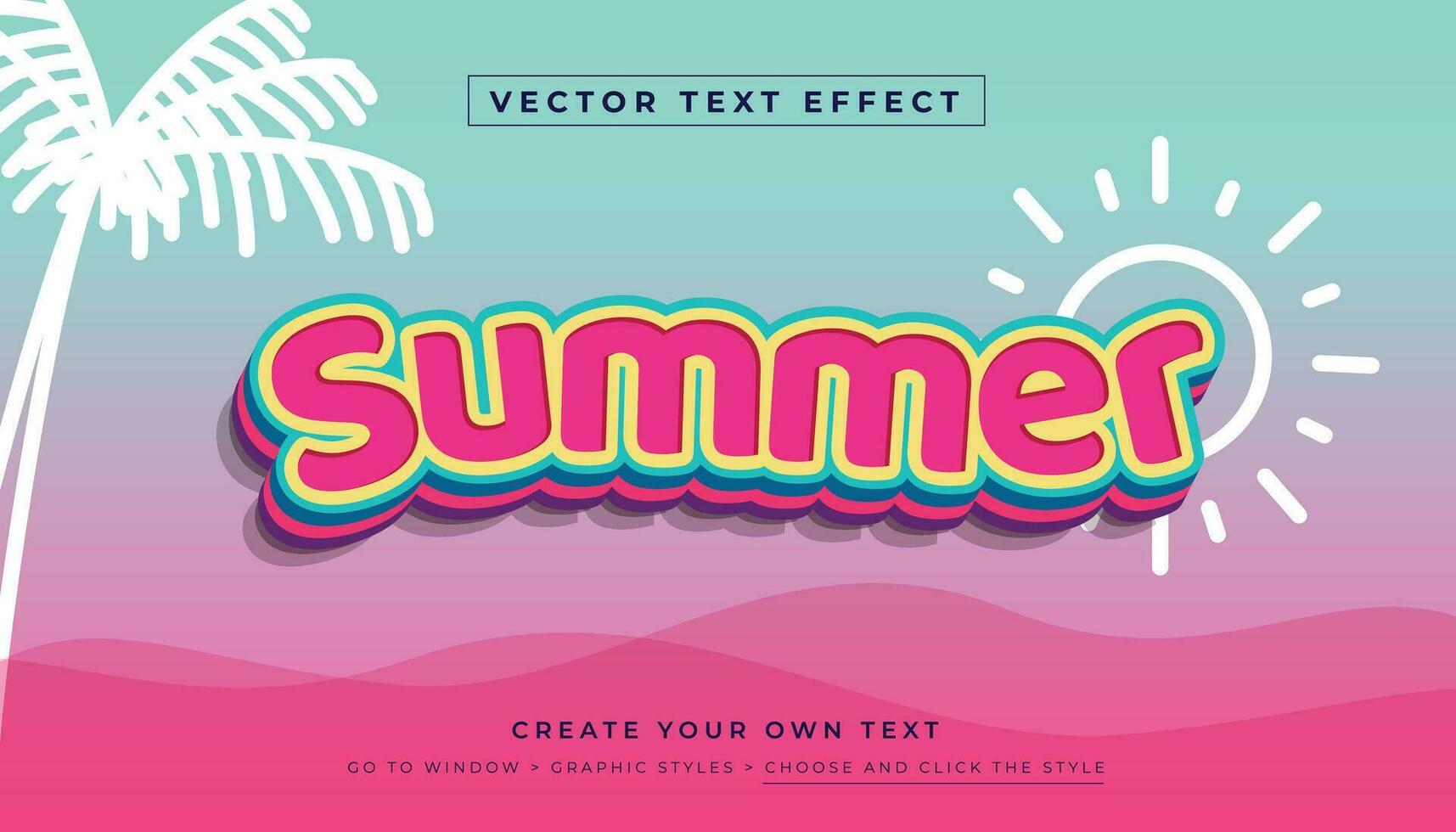 Editable vector 3D pink summer text effect. Beach holiday graphic style
