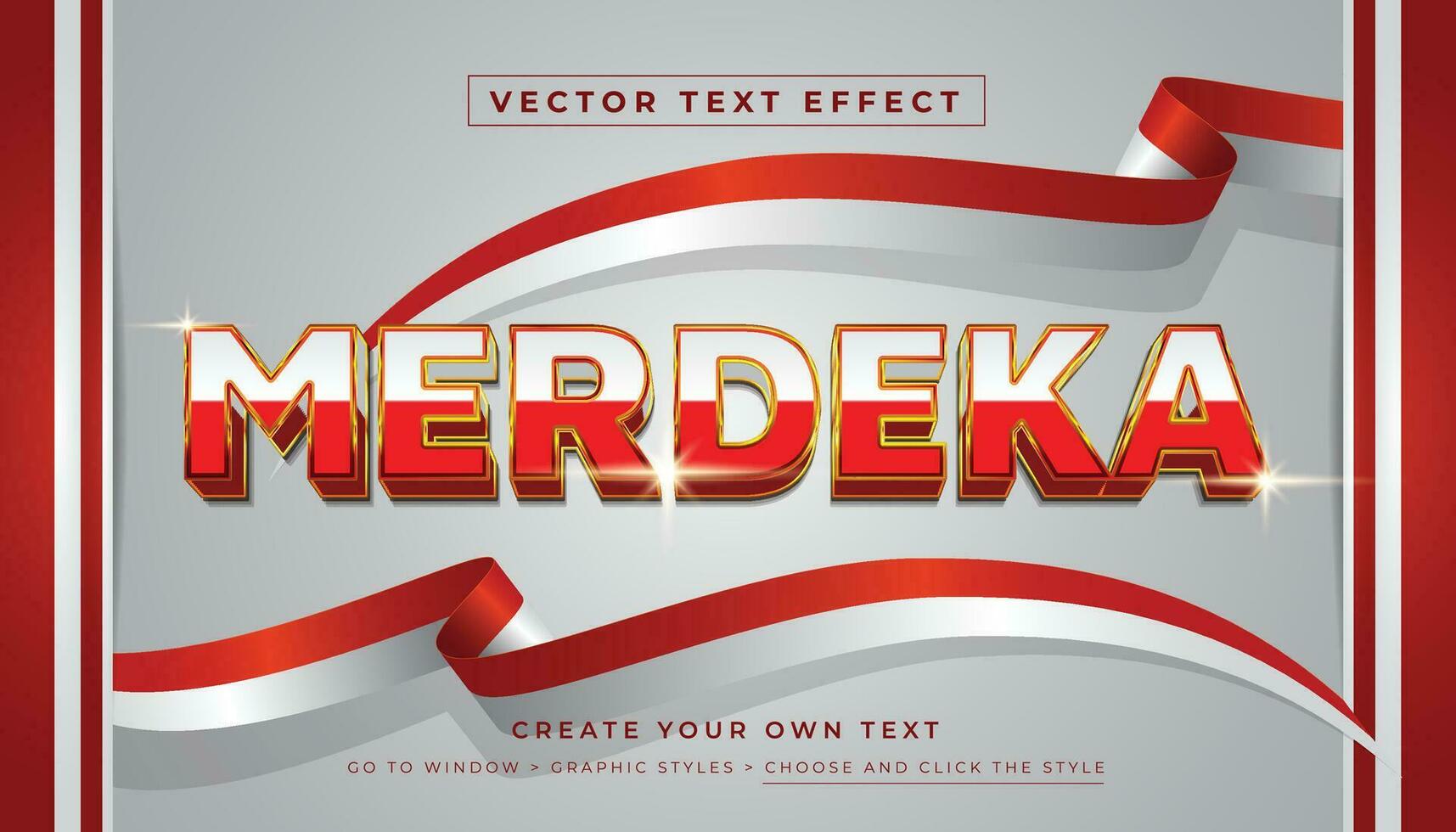 Editable vector Indonesia merdeka gold text effect. Independence day of Indonesia graphic style on merah putih background