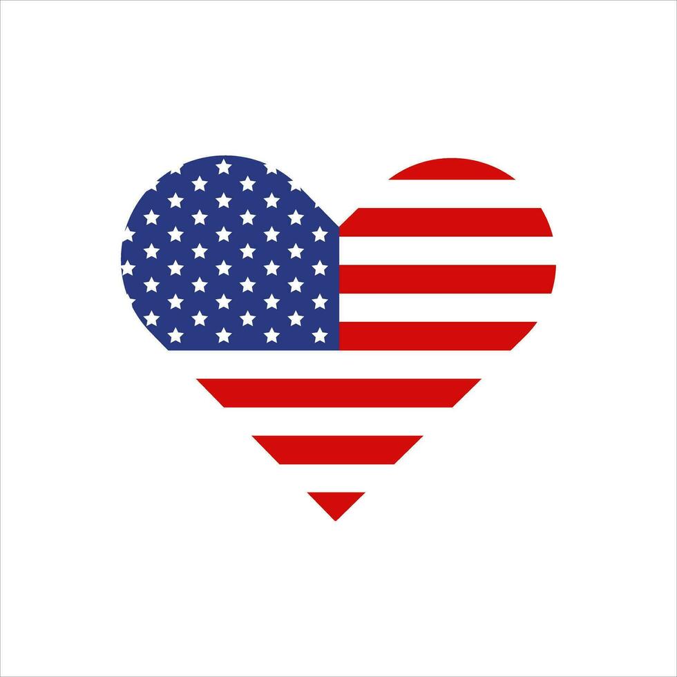 American flag in the shape of a heart, Patriotic symbol of the USA. Vector illustration of isolates
