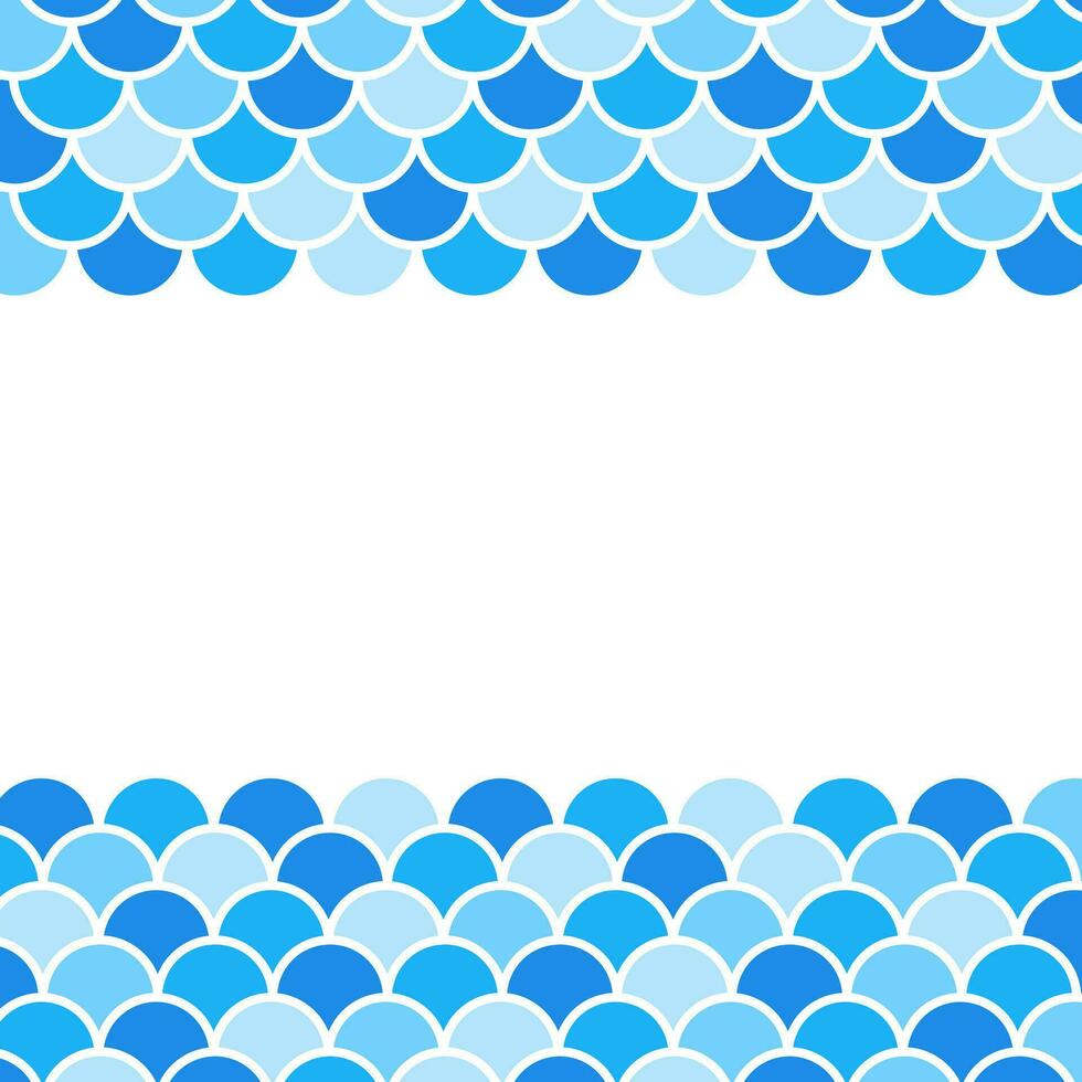 Fish scales border, abstract waves frame, vector design template