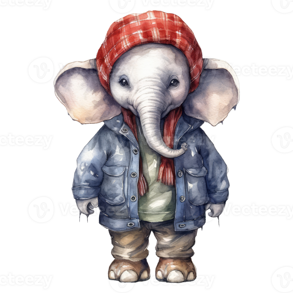 waterverf olifant gekleed in kleren . ai gegenereerd png