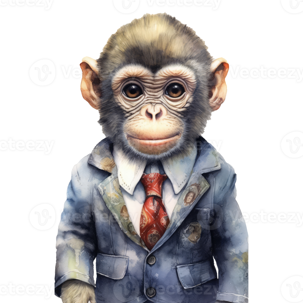 watercolour monkey dressed in clothes . png