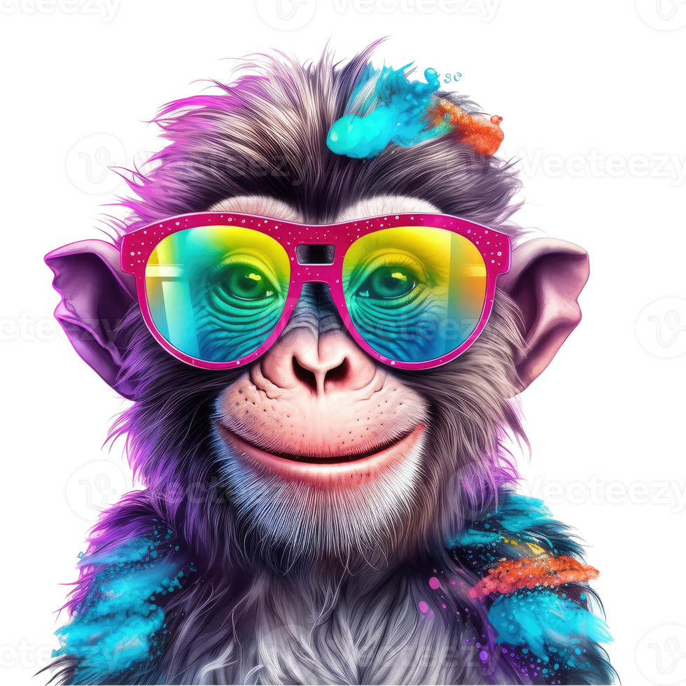 watercolor monkey wearing sunglasses . AI Generated png