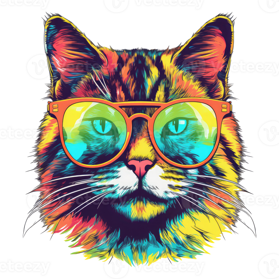 watercolor cat wearing sunglasses . png