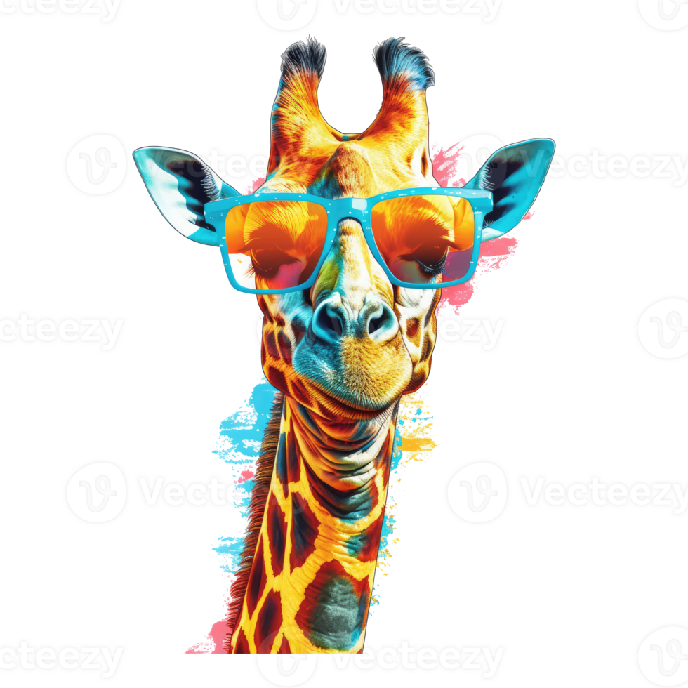 watercolor giraffe wearing sunglasses . AI Generated png