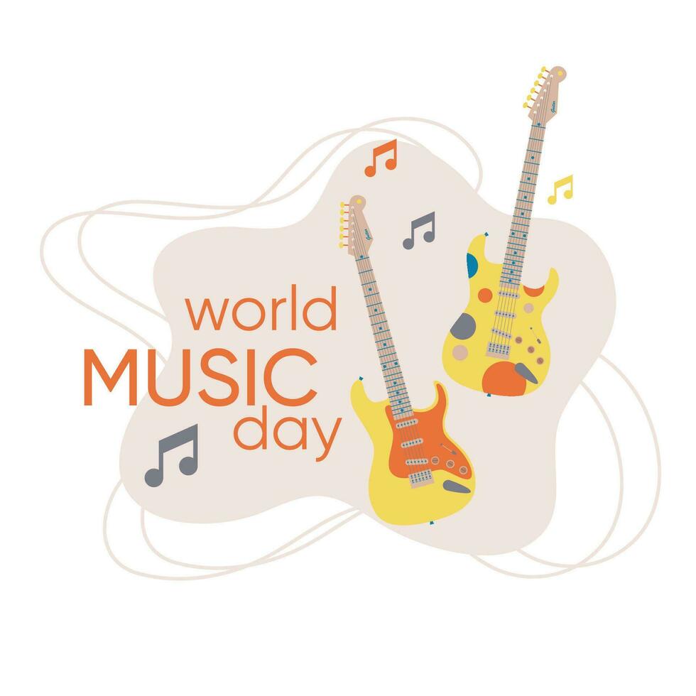 Vector Music World Day card, sticker, print, banner or poster with electric guitar isolated on a white background.