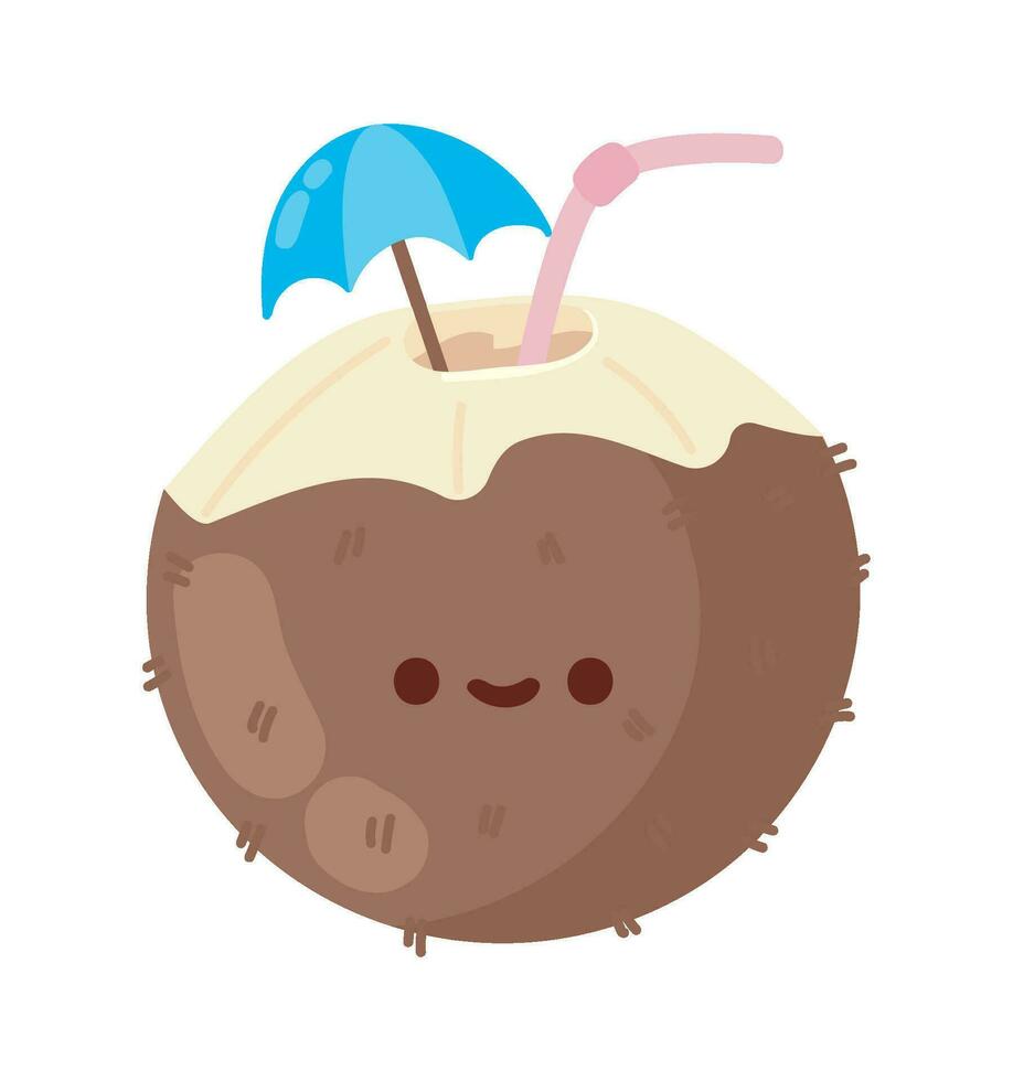 cóctel verano kawaii icono aislado vector