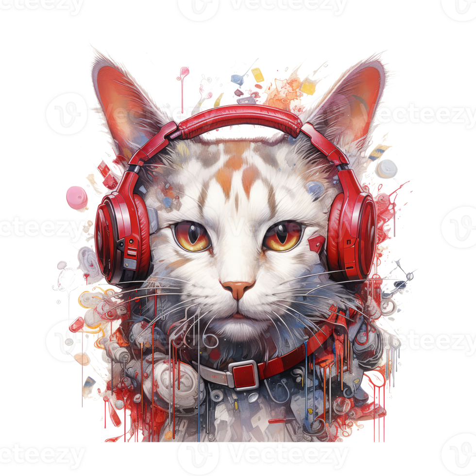 watercolor cat wearing headphones . AI Generated png