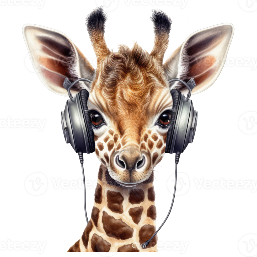 watercolor giraffe wearing headphones . AI Generated png