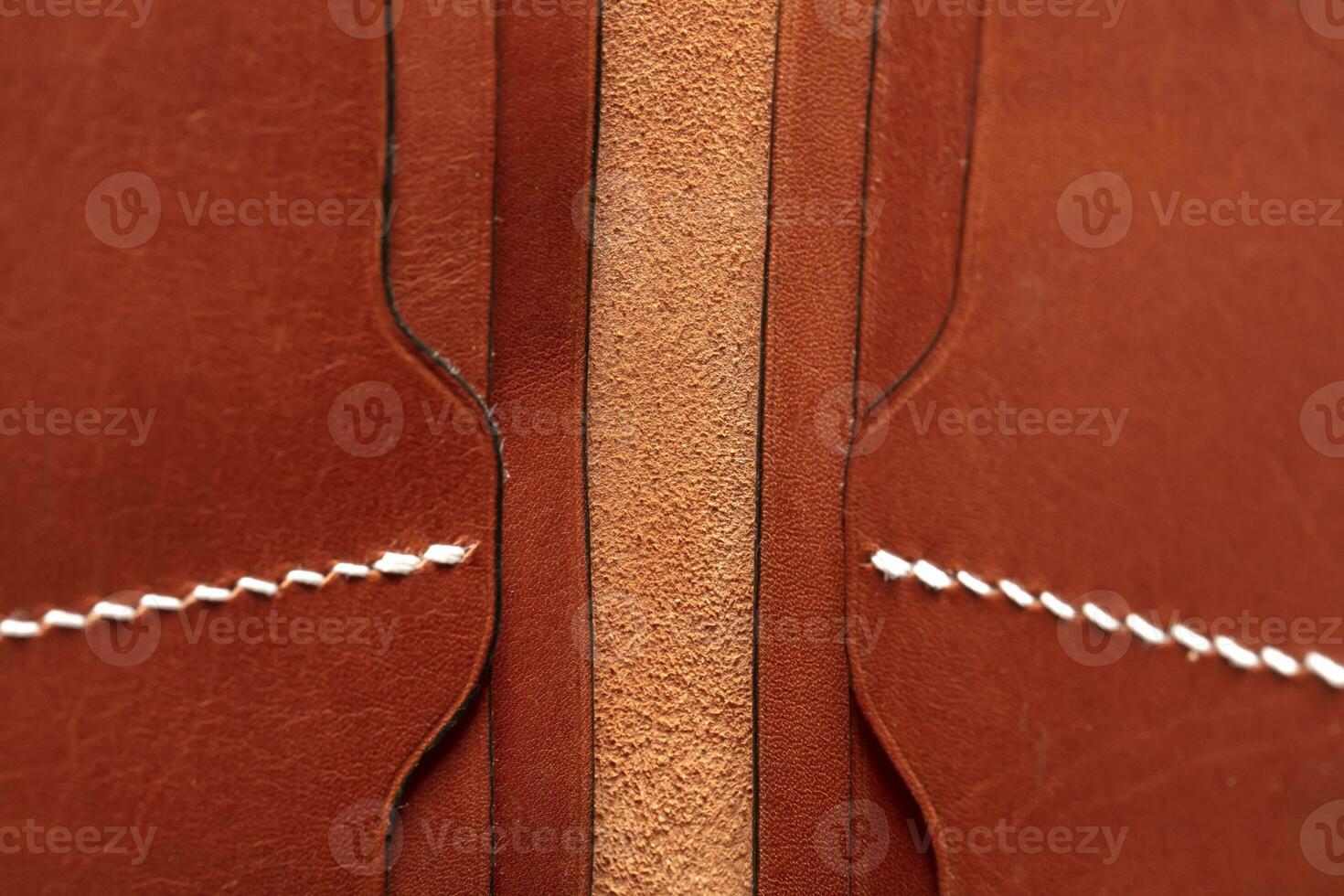 Part of a brown leather wallet or purse close-up. photo