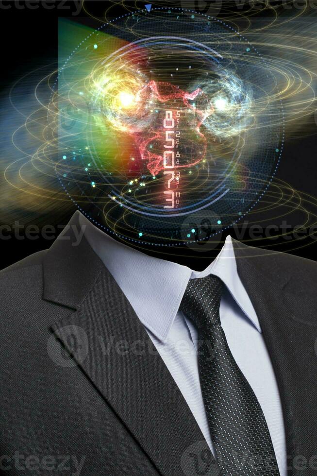 Men who have symbolic neural networks in the brain instead of a head. photo