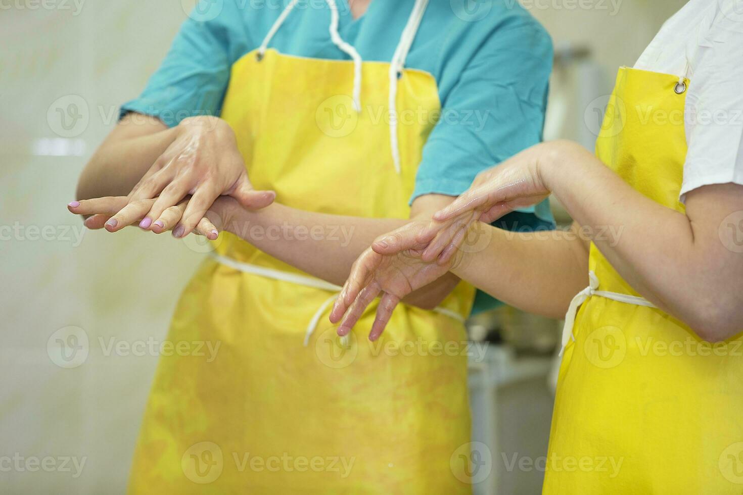 Doctors treat hands before surgery.Wipe your hands with a disinfector. photo