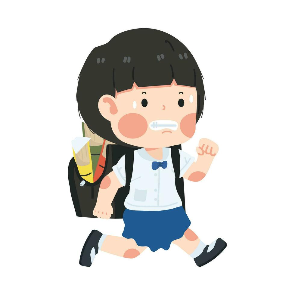 linda niña con mochila corriendo a colegio vector