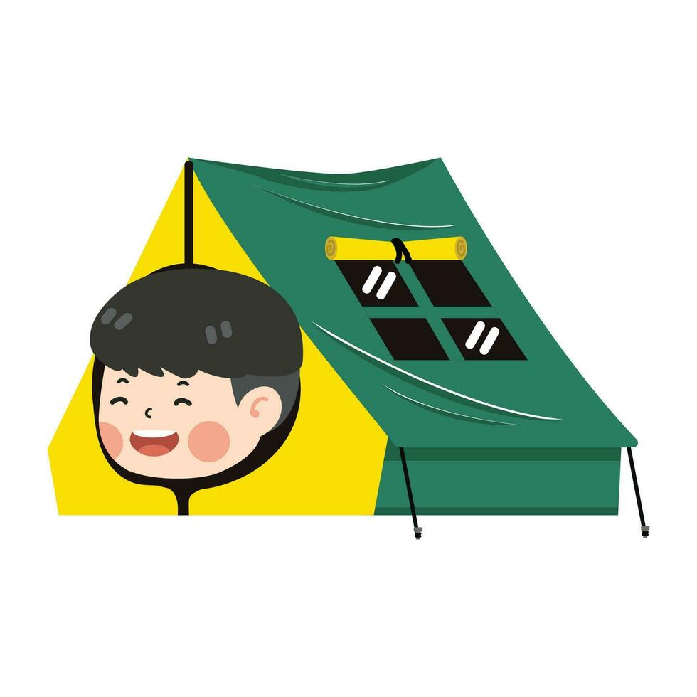 kid boy Camping in a Tent vector