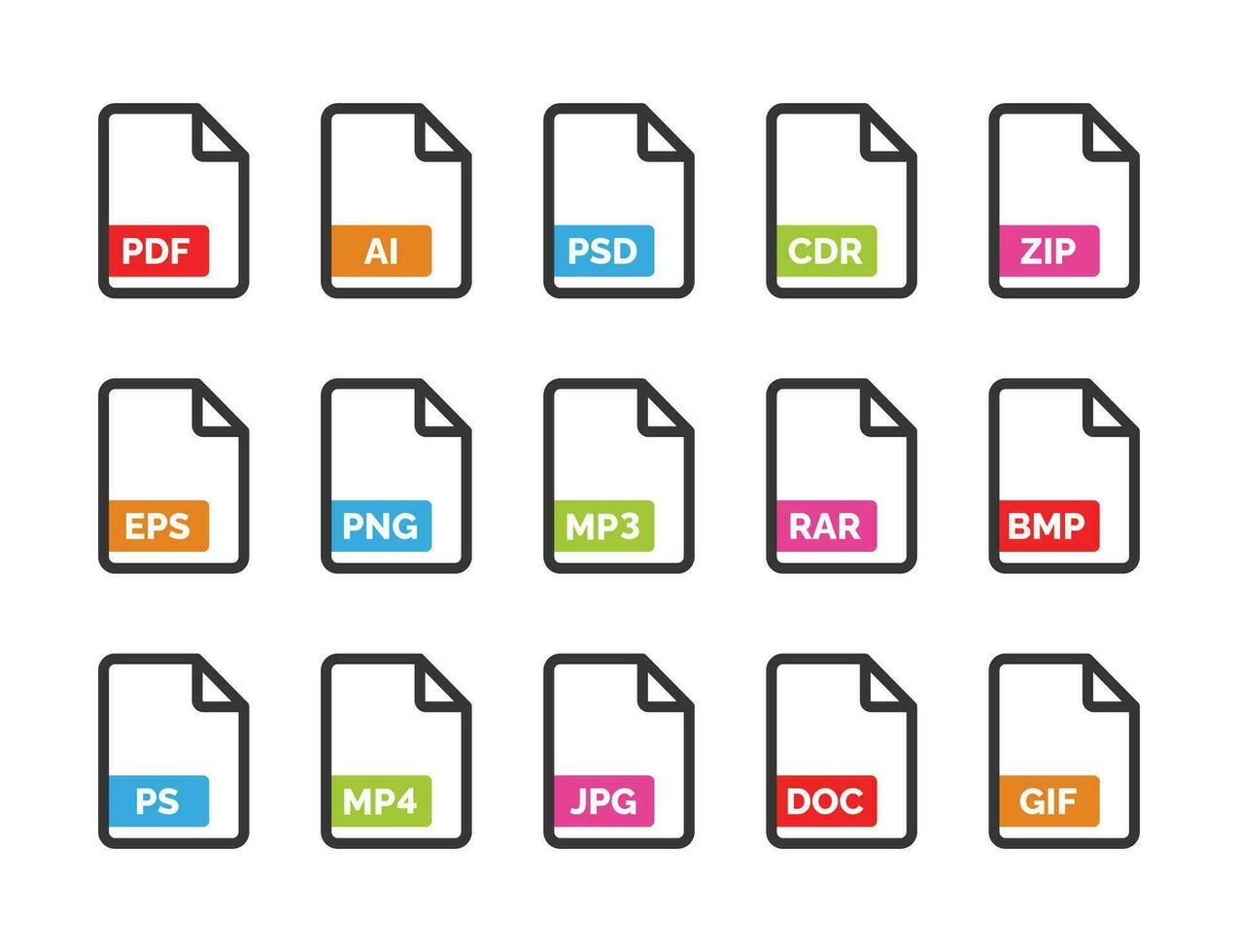 File format icon set isolated on white background vector