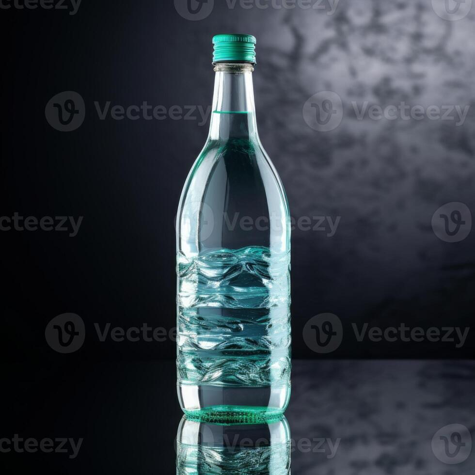 Front view of a bottle of mineral water on black background photo