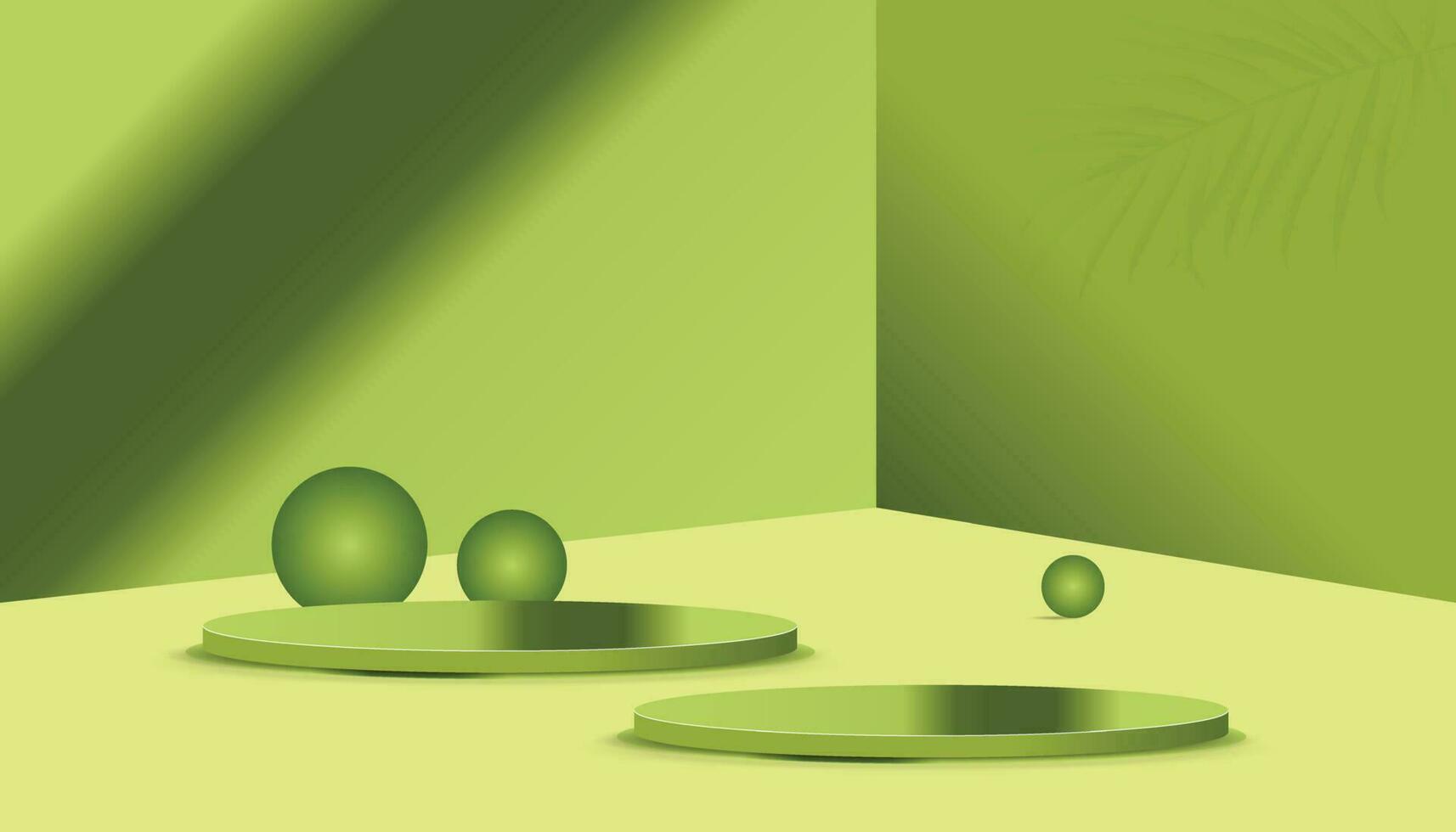 Green Background with Abstract 3D Pedestal and Balls - Aesthetic 3D Rendering vector