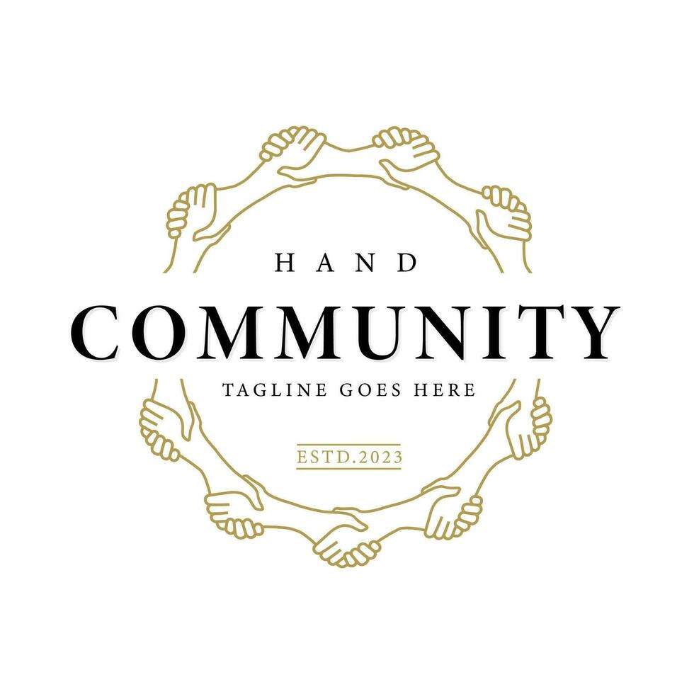 Vintage Retro Star Circular Handshake for Unity Community Charity Foundation Symbol Design template vector