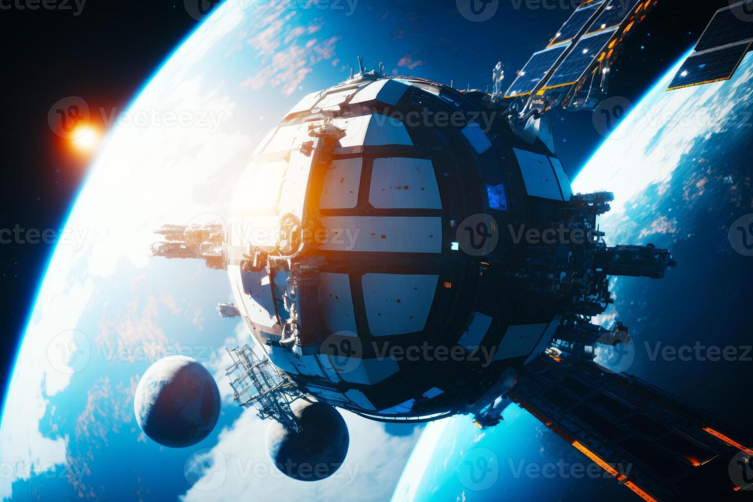 Space station in the earth's atmosphere as seen from the space shuttle. photo