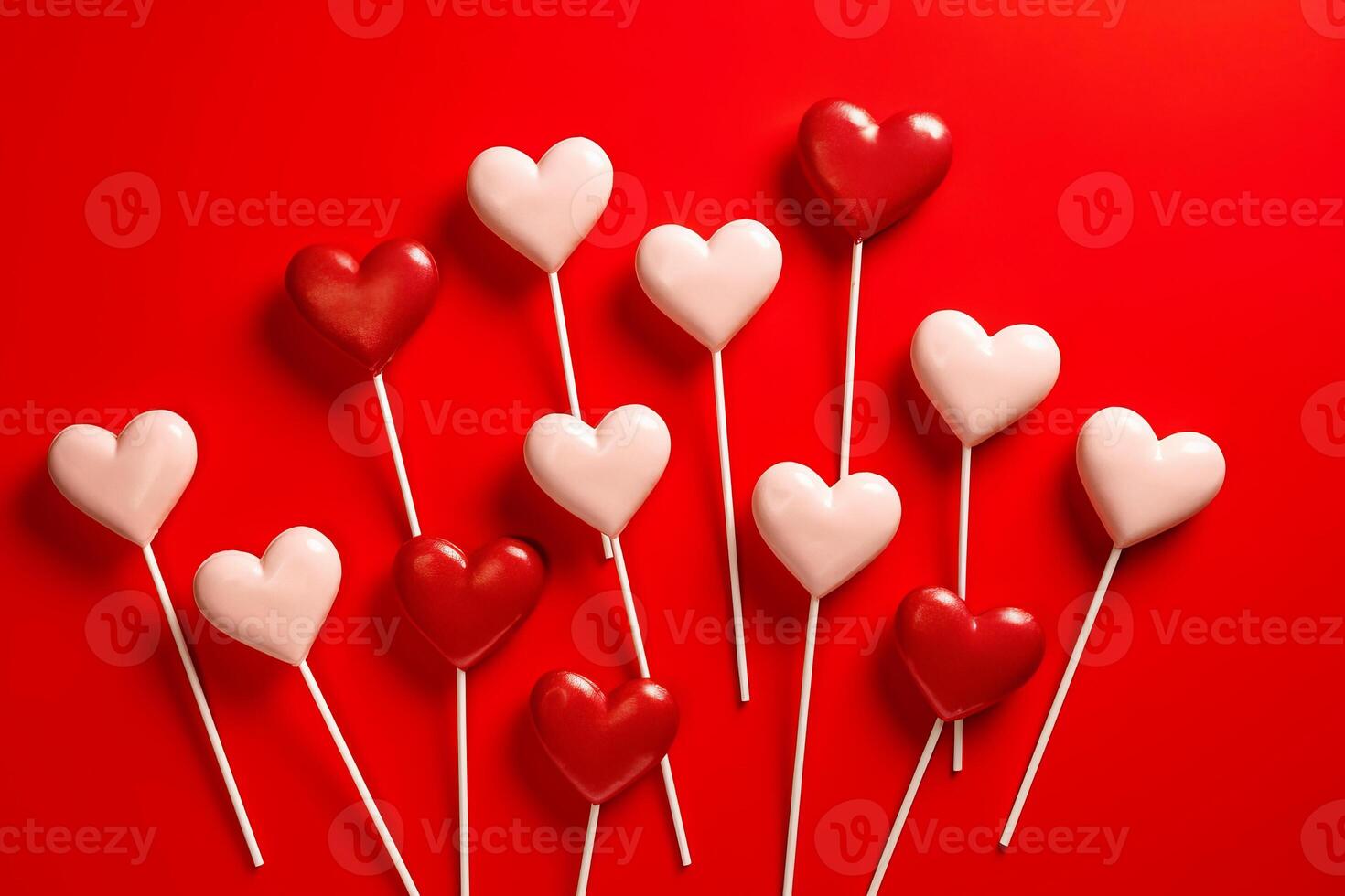 Group of heart shaped lollipops sitting on top of each other. photo