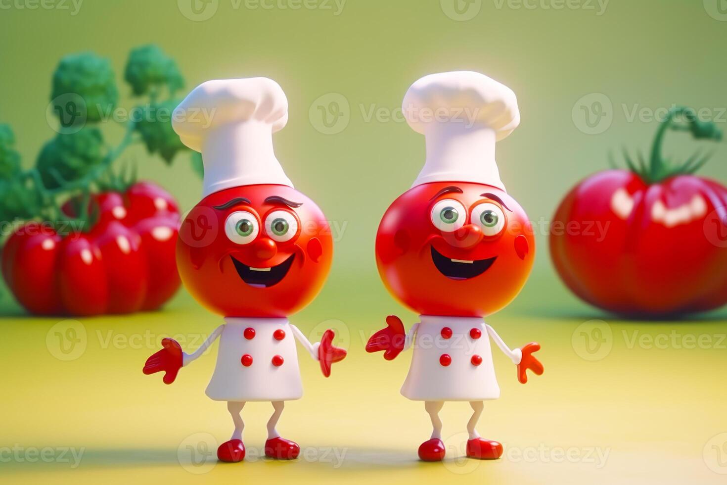 Couple of red tomatoes standing next to each other on top of table. photo
