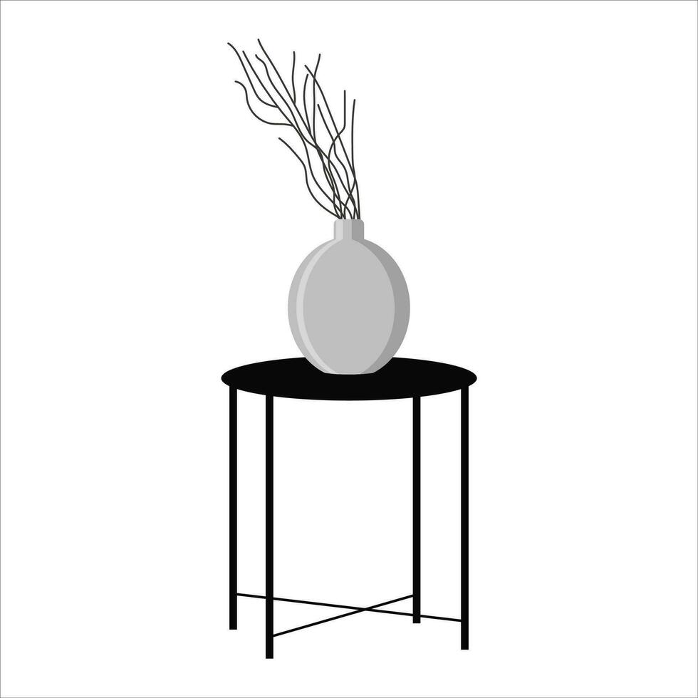 Black coffee table with vase. Interior decor vector illustration in flat style