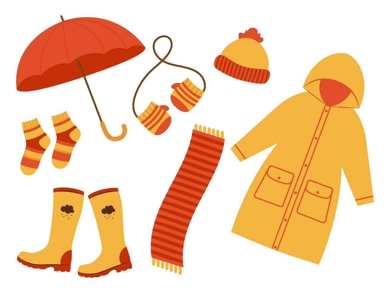 Set of autumn clothes. Bright vector illustration in flat style