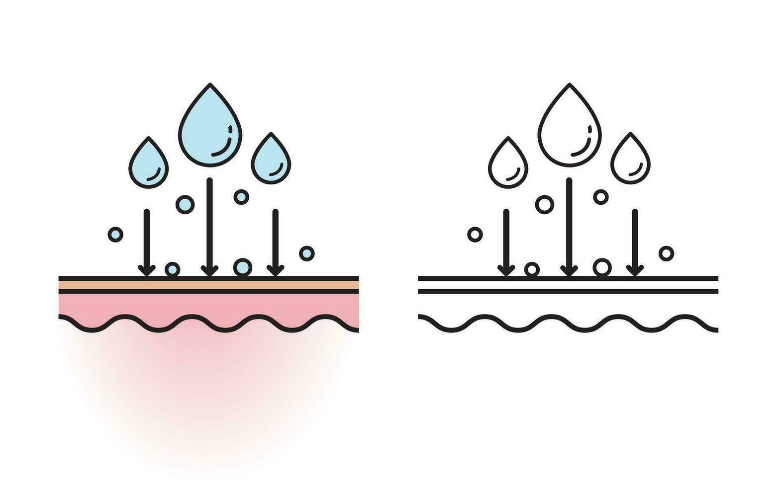 The skincare product does not get absorbed, that does not properly penetrate into the skin layer with color and outline drawing vector on white background. Flat icon illustration.