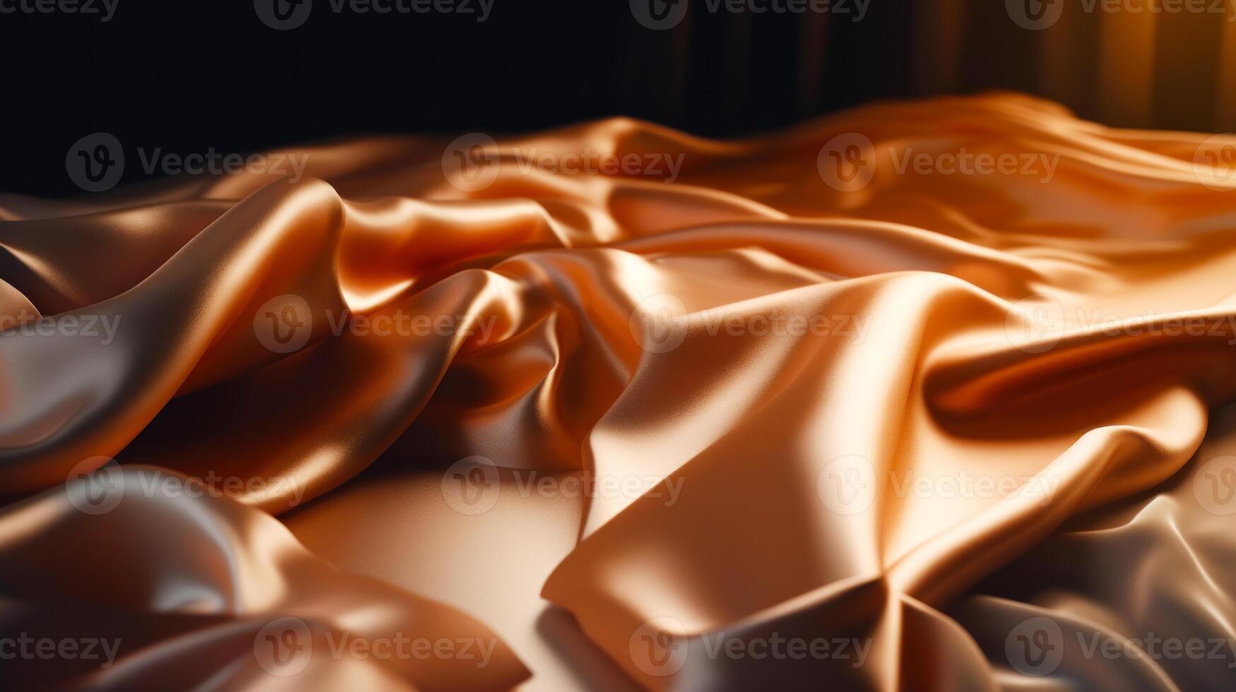 Close up of bed with brown comforter on top of it. Generative AI photo