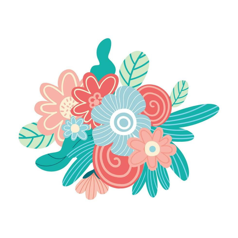 floral composition and Bouquet of spring wildflowers vector