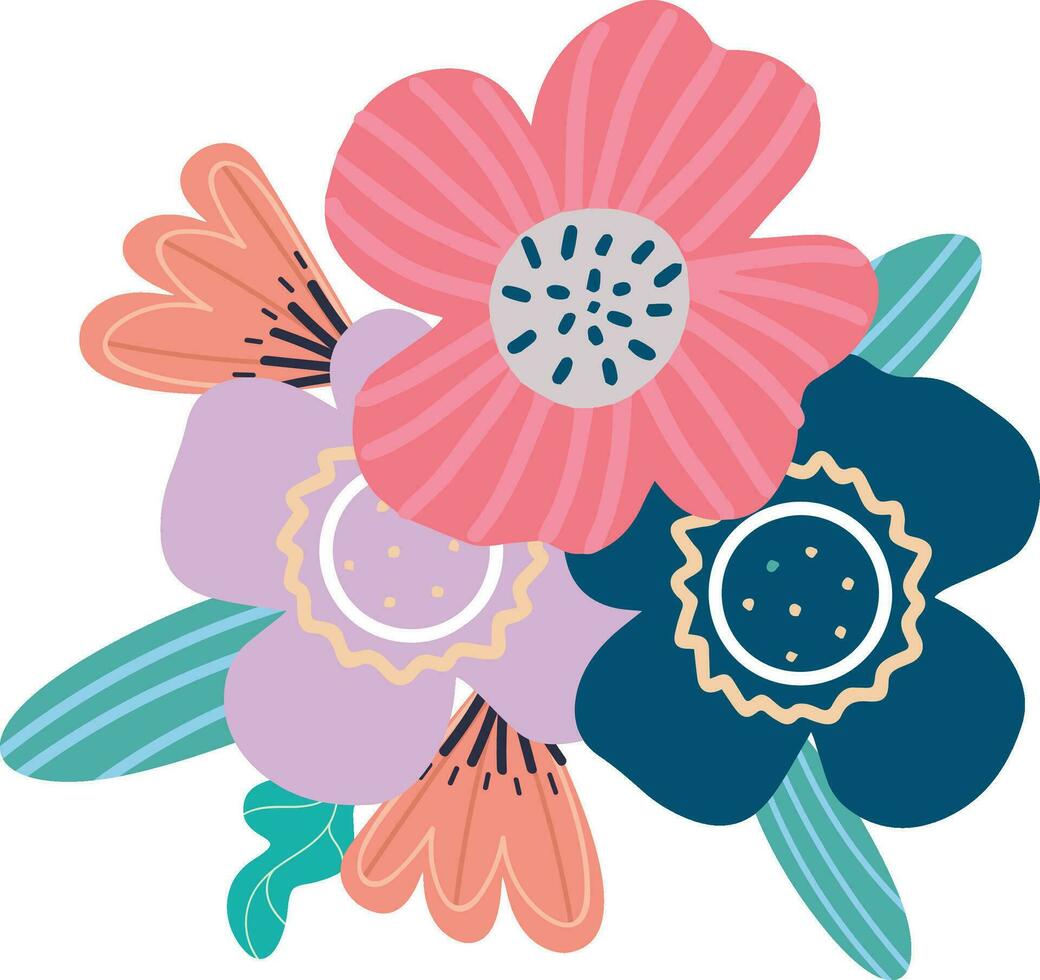 floral composition and Bouquet of spring wildflowers vector