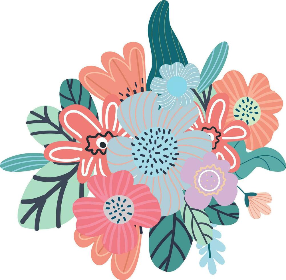 floral composition and Bouquet of spring wildflowers vector