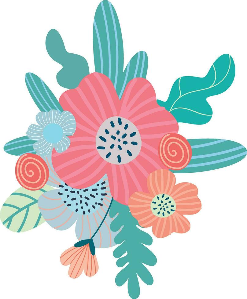 floral composición y ramo de flores de primavera flores silvestres vector