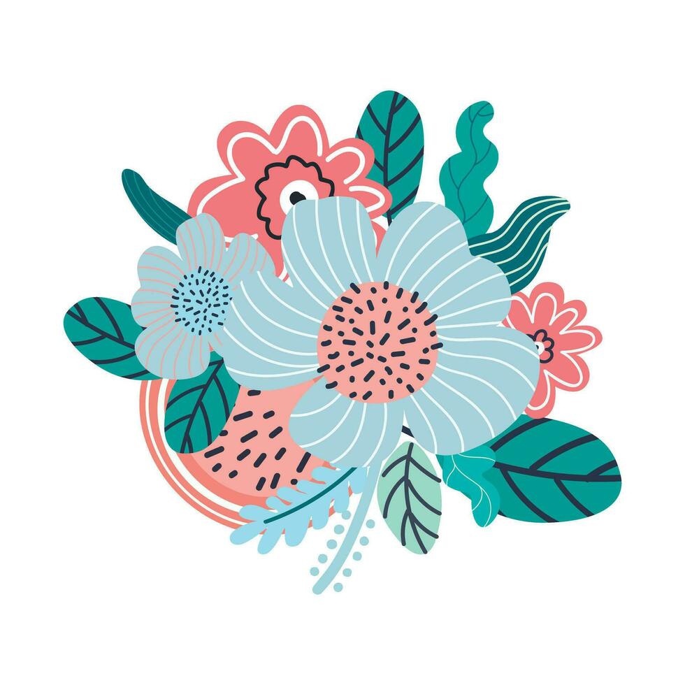 floral composition and Bouquet of spring wildflowers vector