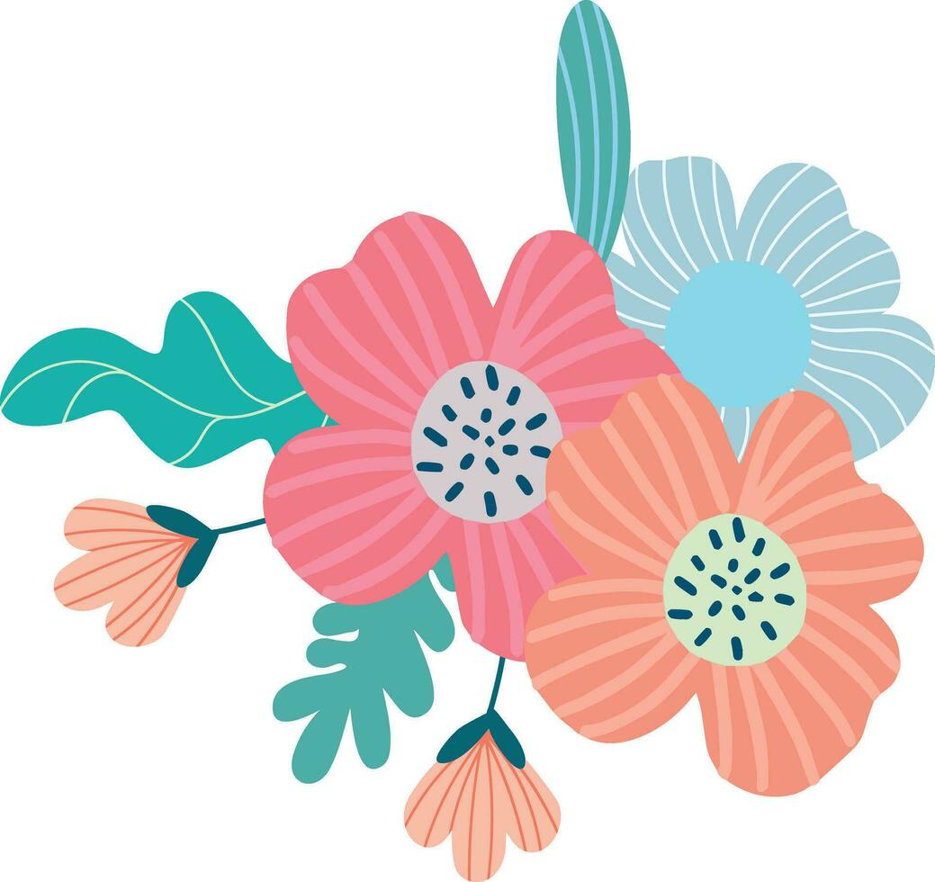 floral composition and Bouquet of spring wildflowers vector