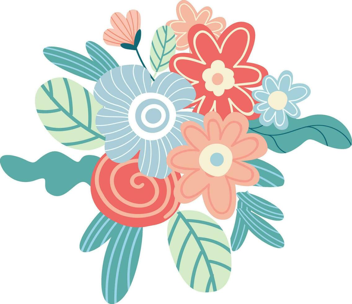 floral composición y ramo de flores de primavera flores silvestres vector