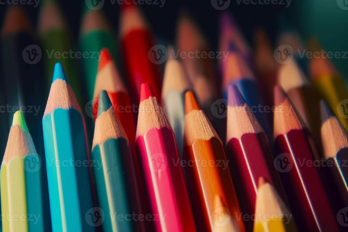 Group of colored pencils sitting next to each other on table. photo