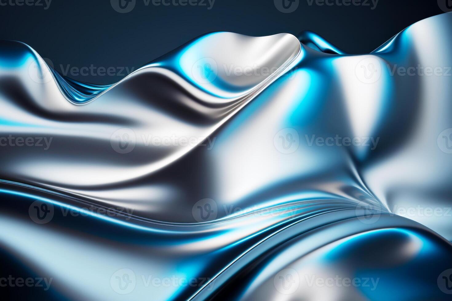 Close up view of blue and silver fabric with wavy pattern. photo