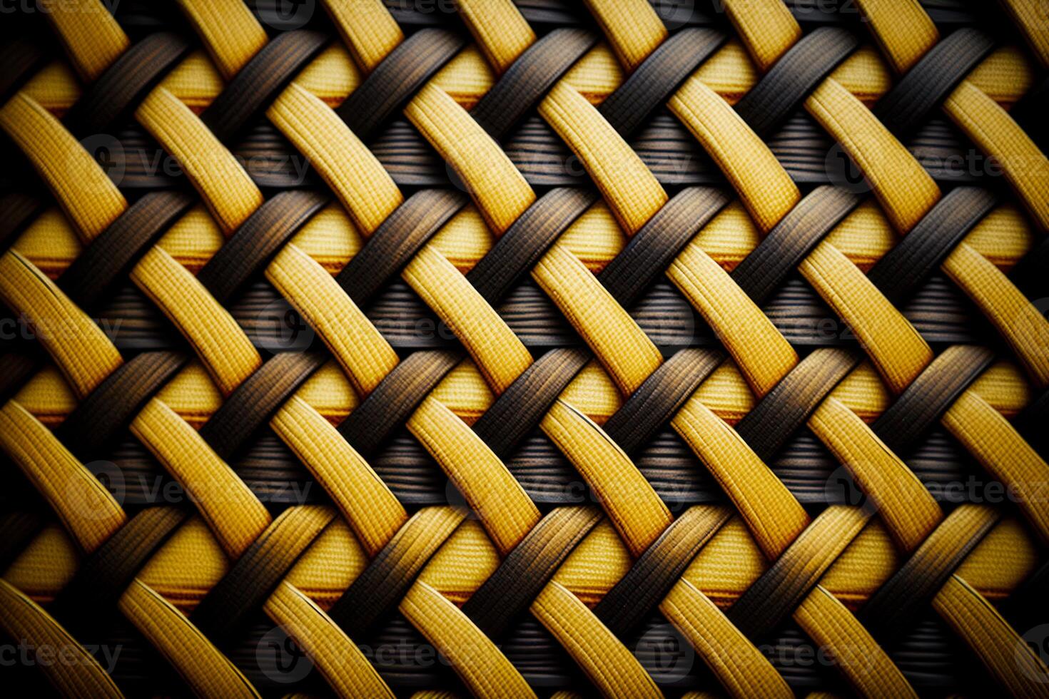 Close up of woven material with black and yellow color scheme. photo