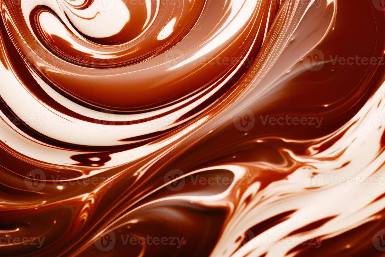 Close up view of chocolate swirls on white and brown background. photo