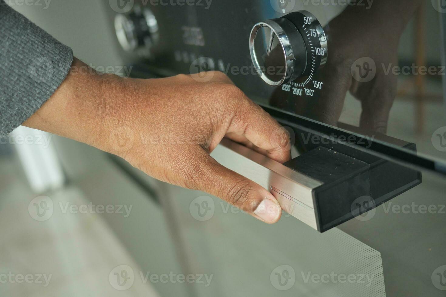 open electric oven at home photo