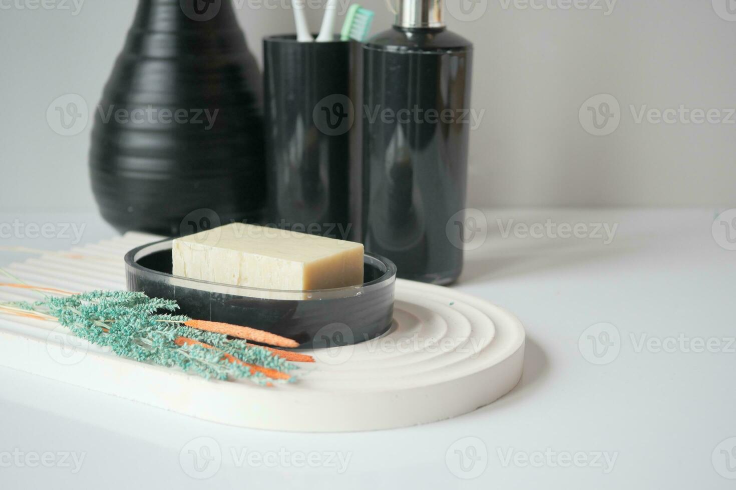 natural soap bar on table photo