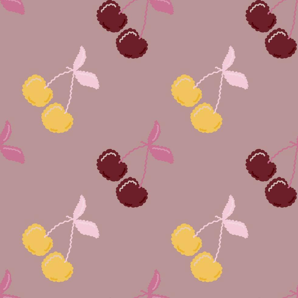 Cute cherry seamless pattern. Hand drawn cherries wallpaper. vector