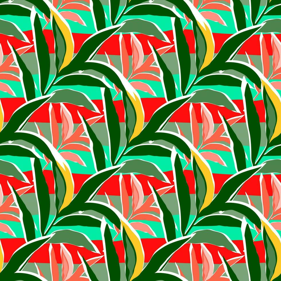 estilizado tropical palma hojas fondo de pantalla. selva palma hoja sin costura modelo. vector