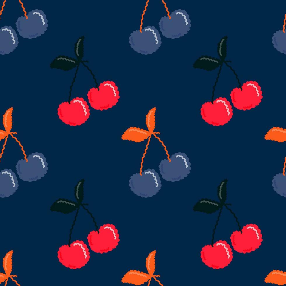 Cute cherry seamless pattern. Hand drawn cherries wallpaper. vector