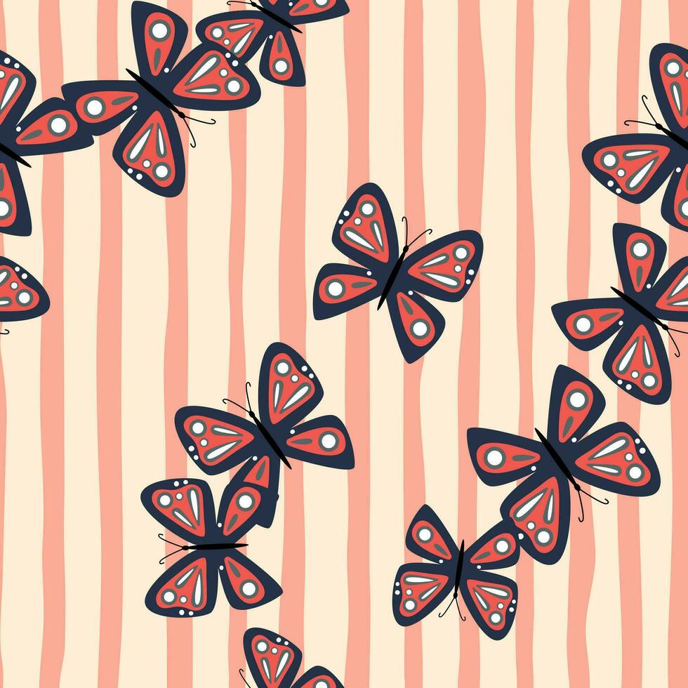 Simple stylized butterflies seamless pattern. Flying insect print. vector