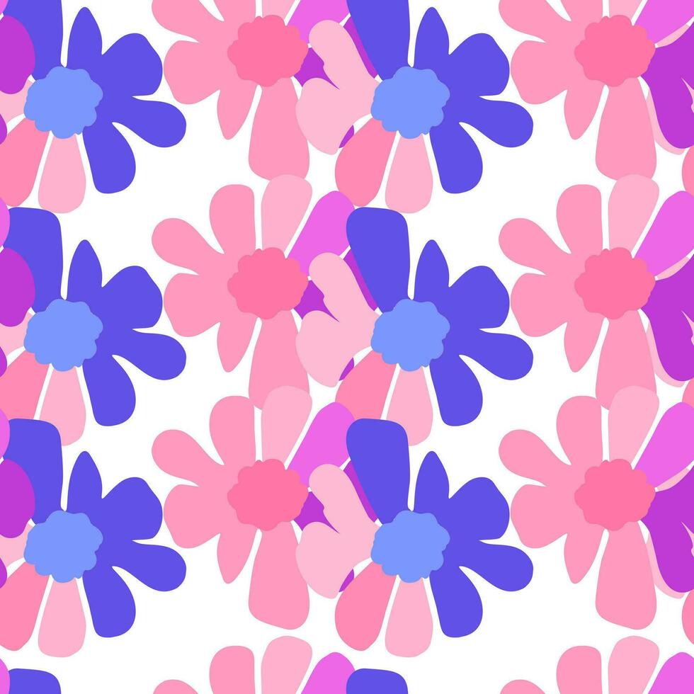 Vintage flowers seamless pattern. Retro groovy floral background. Abstract stylized botanical wallpaper. vector