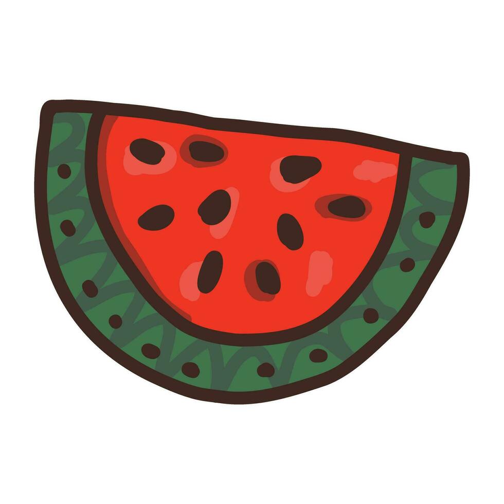 Hand drawn watermelon slice isolated icon. Funny fruit symbol. vector