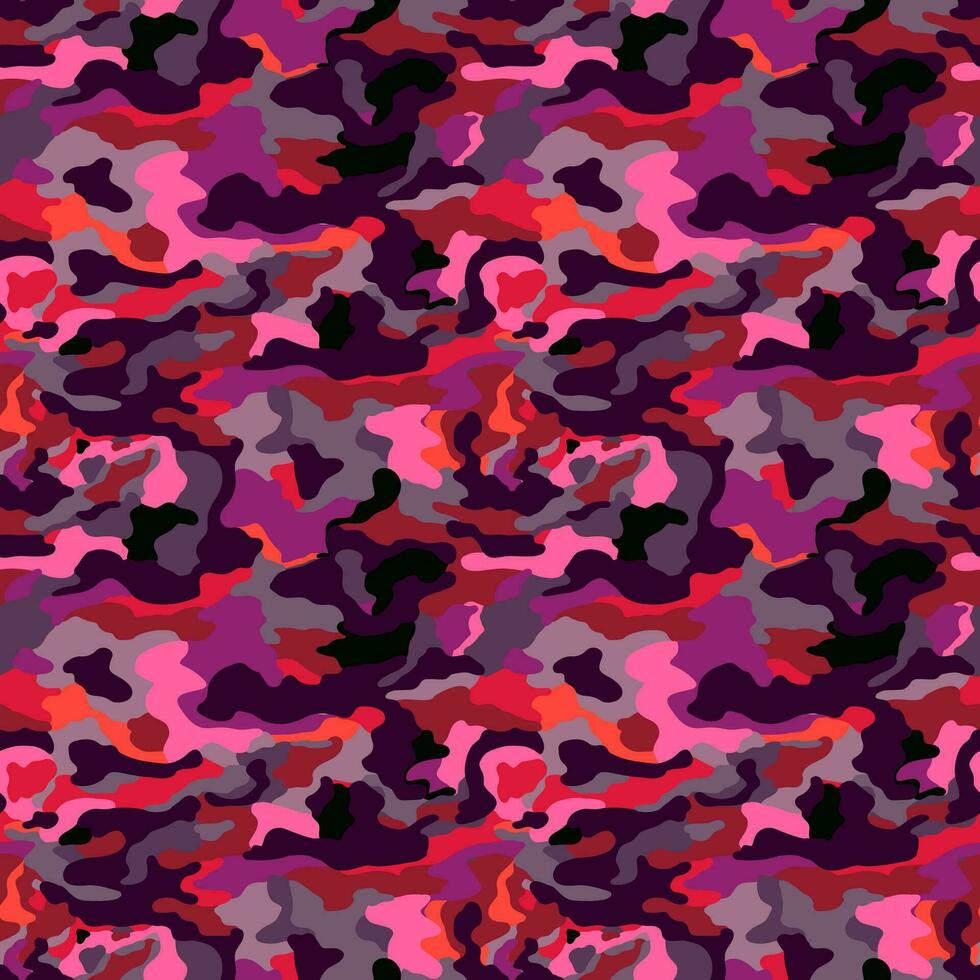 Abstract red colors camouflage seamless pattern. Military camo endless wallpaper. vector